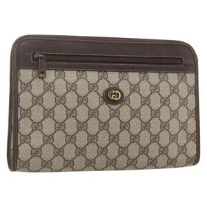 GUCCI GG Supreme Clutch Bag PVC Beige Gold 97 01 037 Auth 156937